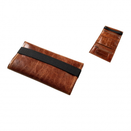 Angelo Feinschnittbeutel Doppelheftchen Leder hellbraun 9x16,5cm mit Gummiband - Kopie