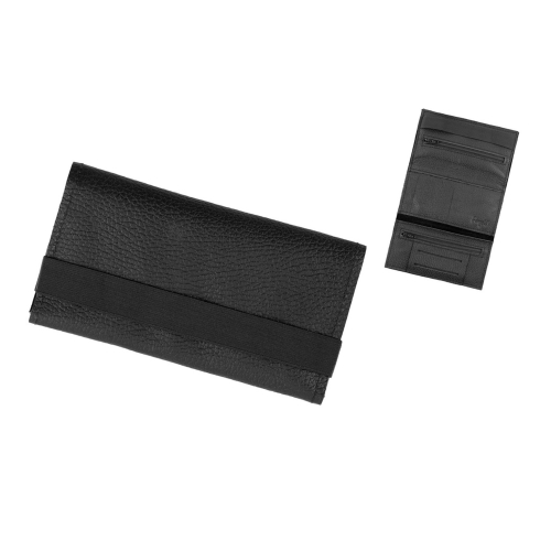 Angelo Feinschnittbeutel Doppelheftchen Leder schwarz 9x16,5cm mit Gummiband
