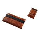 Angelo Feinschnittbeutel Doppelheftchen Leder hellbraun 9x16,5cm mit Gummiband - Kopie