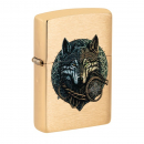 Zippo Motiv Wolf Warrior Design Messing Gebürsted